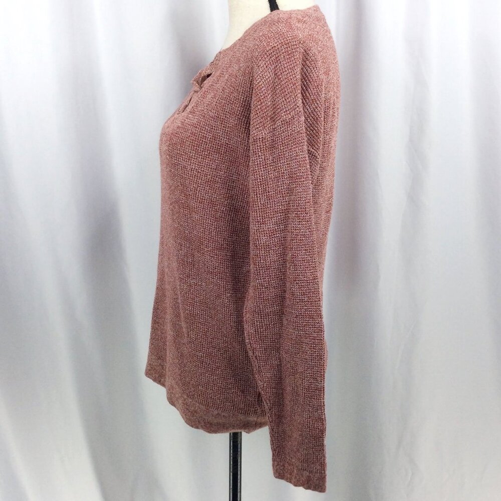 Natural Reflections Lace Up Neck Ribbed Sweater Women's Size Small Rust Red - Picture 4 of 8